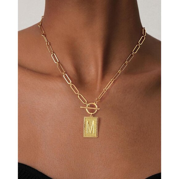 Trendy Gold Initial Necklace for Women - Dainty Paperclip Chain Pendant Jewelry - Picture 4 of 7